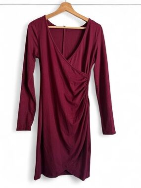 Ambiance Wine Wrap-Style Long Sleeve Dress